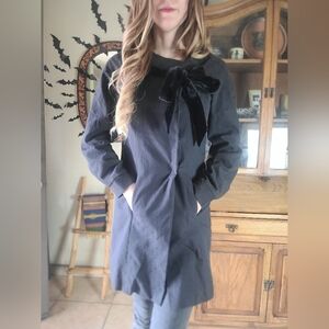 Kensie Gray Black Smock Coat with Velvet Bow Size 4